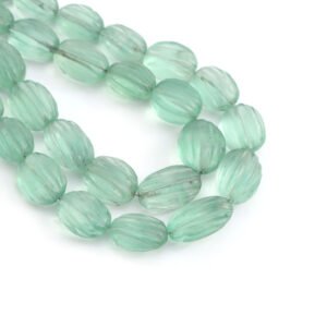 Carved Green Fluorite Carving Tumble Beads, 10x13 mm To 14x23.5 mm, Melon Shape Fluorite Carving Beads for Jewelry Making Gemstone, 23 Inch