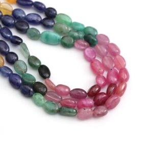 Multi Sapphire Smooth Oval Beads, 6x8 mm To 6x10 mm, Multi-Color Sapphire Mani Beads, Rainbow Sapphire Beads Jewelry Making Gemstone 16 Inch