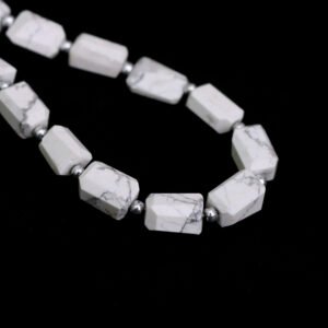 White Howlite Faceted Nugget Beads, 7x9 mm To 8x12 mm, Chunky Howlite Beads for Jewelry Making Gemstone, 10 Inch Strand, Christmas Gift