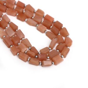 Natural Peach Moonstone Faceted Nugget Beads, 6x8 mm To 9x13 mm, Peach Moonstone Cylinder for Jewelry Making Gemstone Beads, 10 Inch Strand