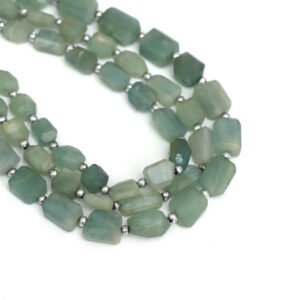 Aquamarine Faceted Nuggets Beads, 7x9 mm To 12x14 mm, Blue-Green Aquamarine Gemstone Jewelry Making Beads, 5 Inches / 10 Inches Full Strand