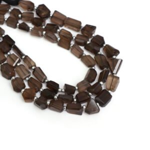 Dark Brown Smoky Quartz Faceted Nugget Beads, 6x8 mm To 12x14 mm, Natural Smoky Quartz Nuggets for Jewelry Making Gemstone, 10 Inches
