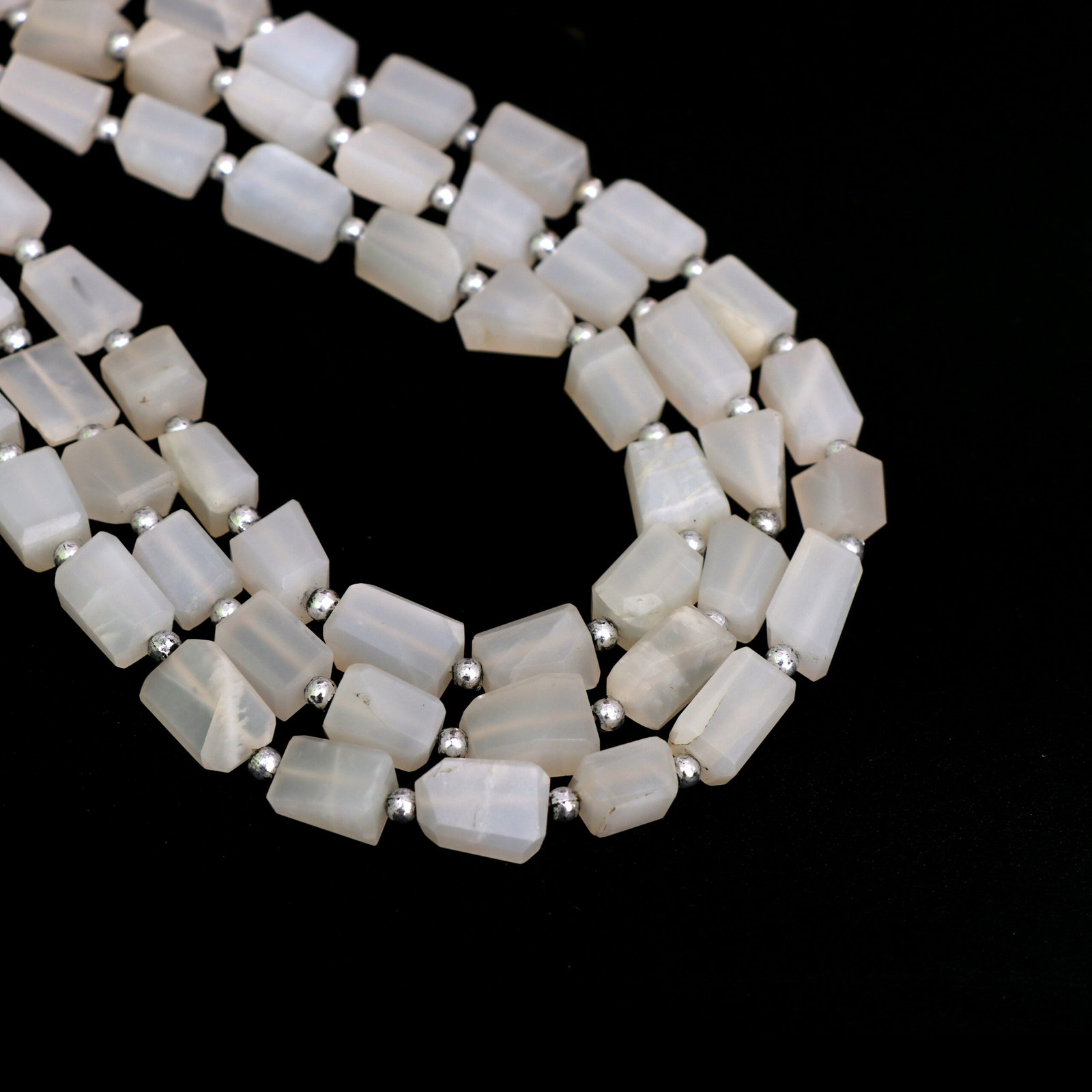 Natural White Moonstone Faceted Nugget Beads, 6x8 mm To 9x13 mm, Peach Moonstone Cylinder for Jewelry Making Gemstone Beads, 10 Inch Strand