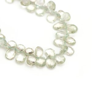 Natural Green Amethyst Faceted Pear Beads, 7x10 mm, Amethyst Pear Beads for Jewelry Making Gemstone Beads, 7.5 Inches Full Strand