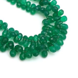 Green Onyx Faceted Drops Beads, 6x4 mm To 6x9 mm, Natural Green Onyx Gemstone Briolette Drops for Jewelry Making Gemstone, 7.5 Inch Strand