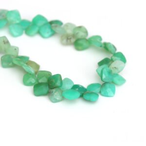 Green Chrysoprase Faceted Cushion Beads, 8x8 mm To 9x9 mm, Chrysoprase Cushion Beads For Jewelry Making Gemstone Beads, 8 Inch Strand