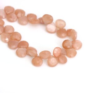 Natural Peach Moonstone Faceted Heart Beads, 9x9 mm To 9.5x9.5 mm, Peach Moonstone Heart for Jewelry Making Gemstone, 8 Inches Full Strand