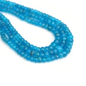 Neon Apatite Faceted Rondelle Beads, 2.5 mm To 5 mm, Natural Blue Neon Apatite Gemstone, Sparkling Blue Bead Strand for Fine Jewelry Making