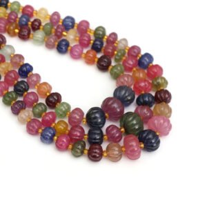 Multi Sapphire Carving Rondelle Beads, 5.5 mm To 14 mm, Multi Sapphire Melon Beads, Blue Green Sapphire Gemstone for Jewelry Necklace