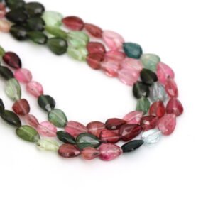 Natural Multi Tourmaline Faceted Pear Beads, 5x7 mm To 5x8 mm, Tourmaline Straight Drill Pear for Jewelry Making Gemstone Beads, 15.5 Inches