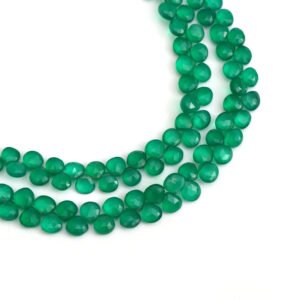 Natural Green Onyx Faceted Heart Beads, 8x8 mm, Green Onyx Gemstone Briolettes, Onyx Heart Shape Jewelry Making Gemstone Beads 8 Inch Strand