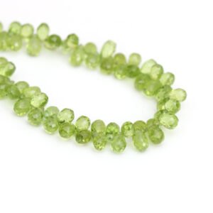 Natural Peridot Faceted Briolette Drops Beads, 4.5x6 mm To 5x8 mm, Green Peridot Drops For Jewelry Making Gemstone Beads, 9 Inch Strand